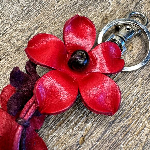 Leather Flower Purse Charm Genuine Leather Bag Charm NEW FAST SHIP - Picture 4 of 7